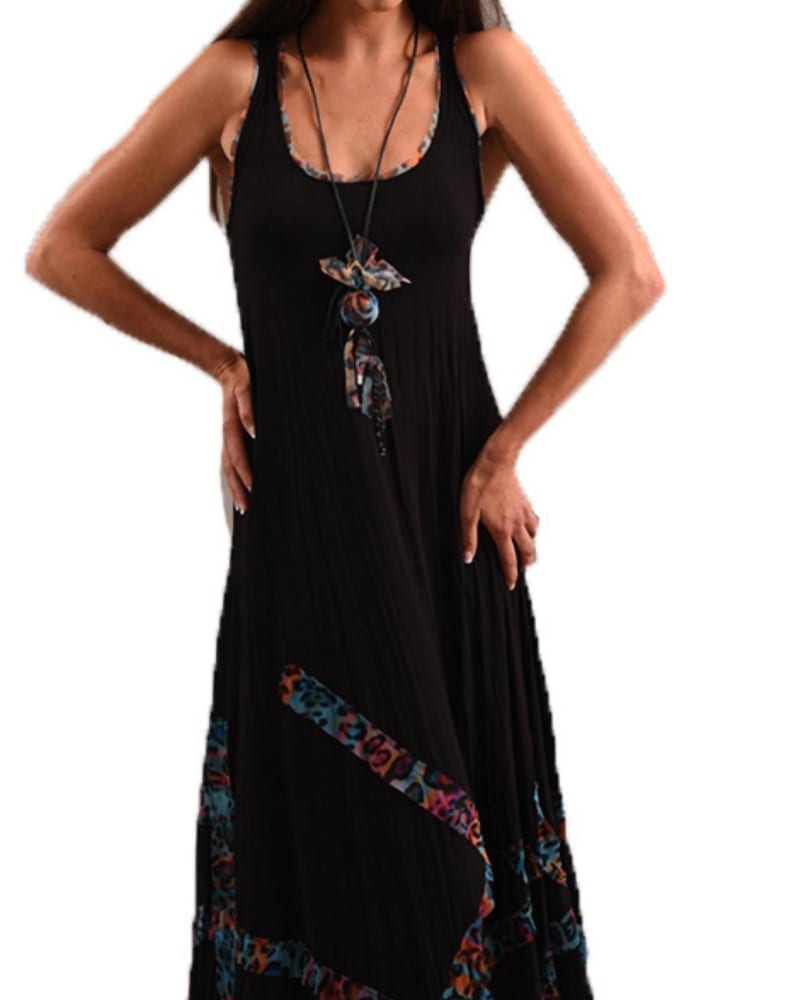 Front of a model wearing a size LG Bra-Friendly Vibrant Leopard Dress In Black in Black by ANGEL. | dia_product_style_image_id:346674